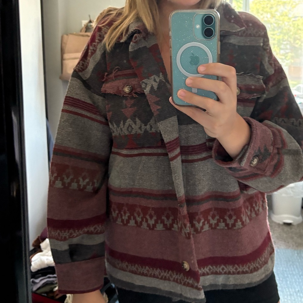 Red And Gray Patterned Jacket - image 3